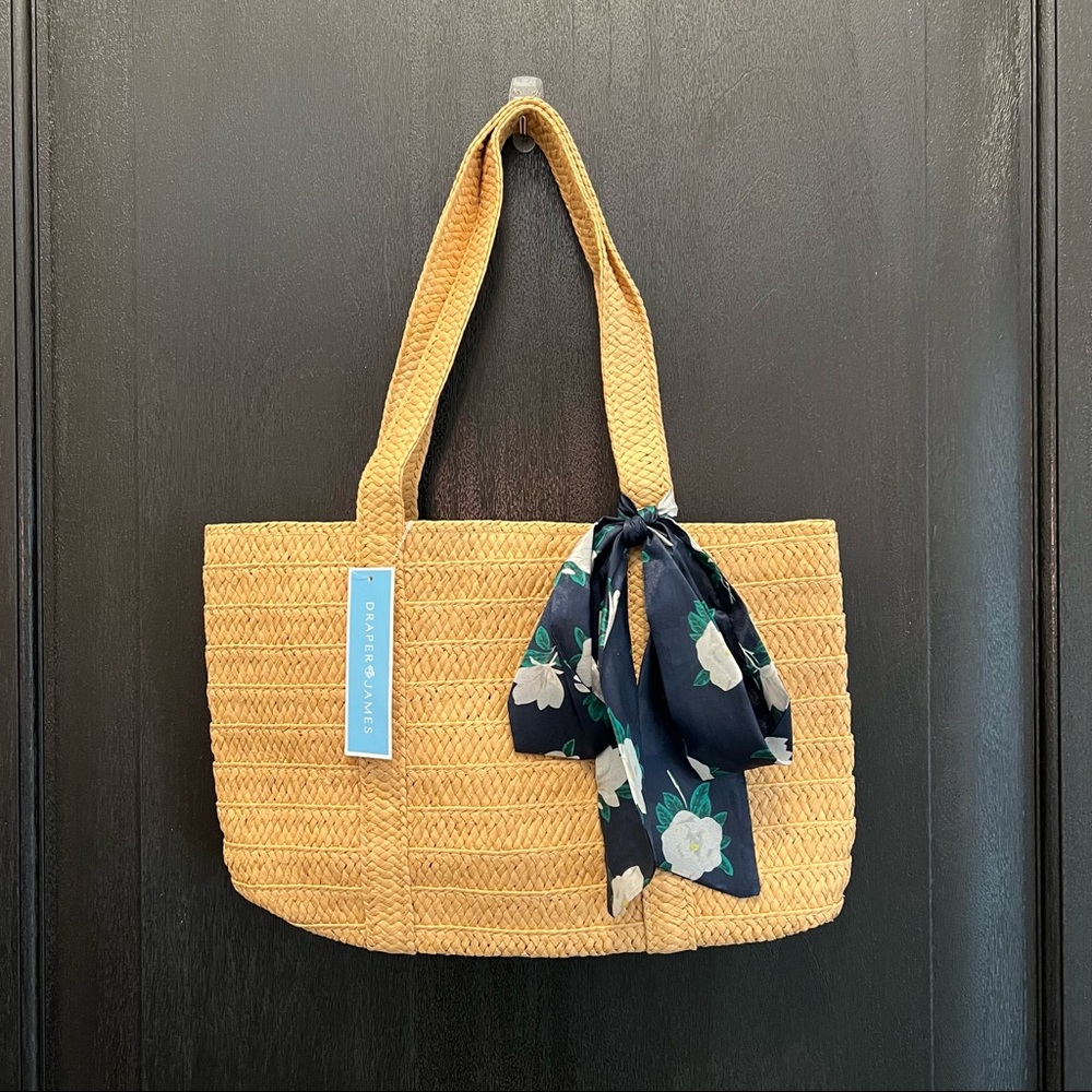 NWT Draper James Straw Bag with Floral Scarf